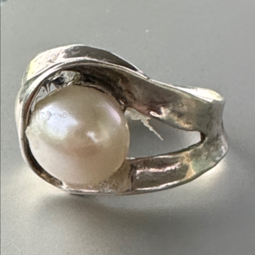 Noa Zuman 925 Sterling Silver Wrapped Freshwater Pearl Ring Sz. 7